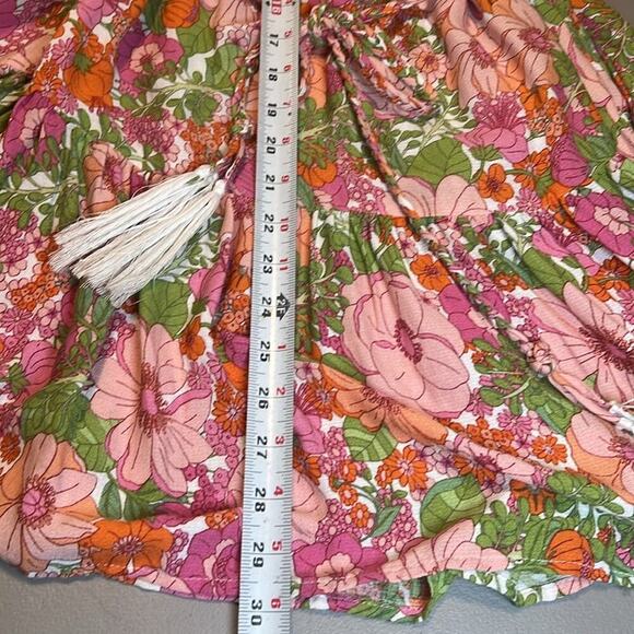 Rachel Zoe Mini Dress‎ Green Pink Floral Ruffle Off Shoulder Women's Size Medium - Picture 3 of 8